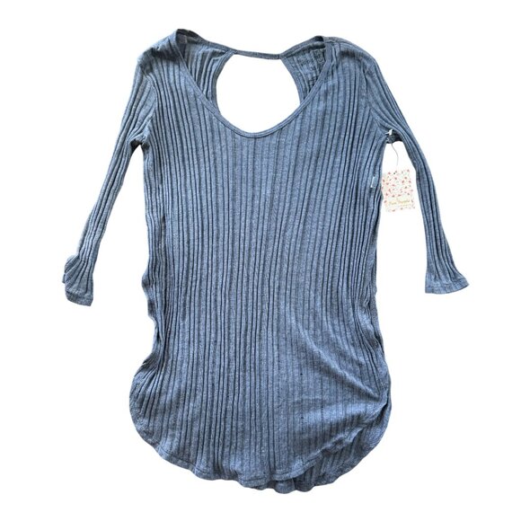 Free People Astoria Hacci Ribbed in Denim Blue Top Open Back XS $78 - Picture 4 of 11